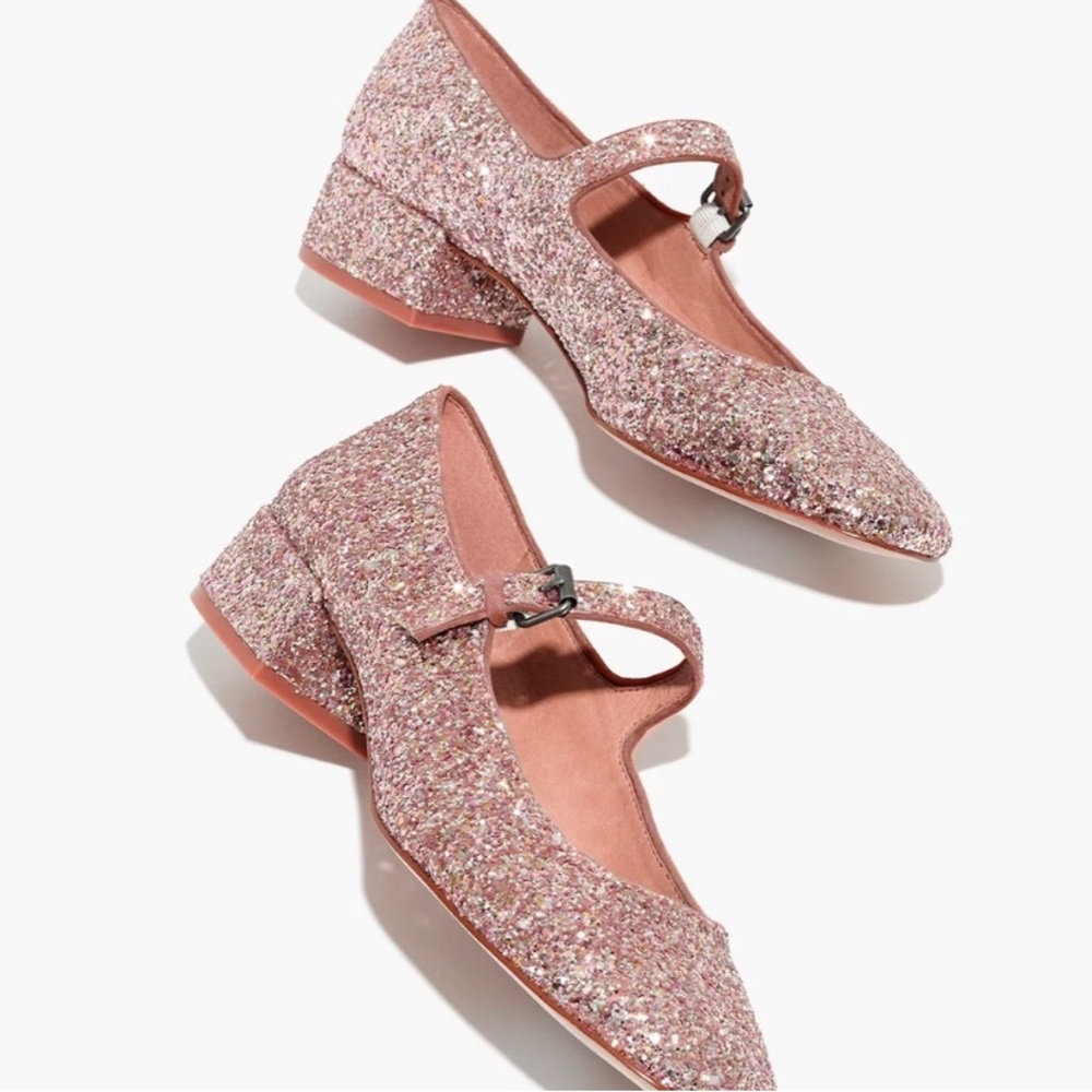 Madewell Delilah Mary Janes in Blush Pink Glitter